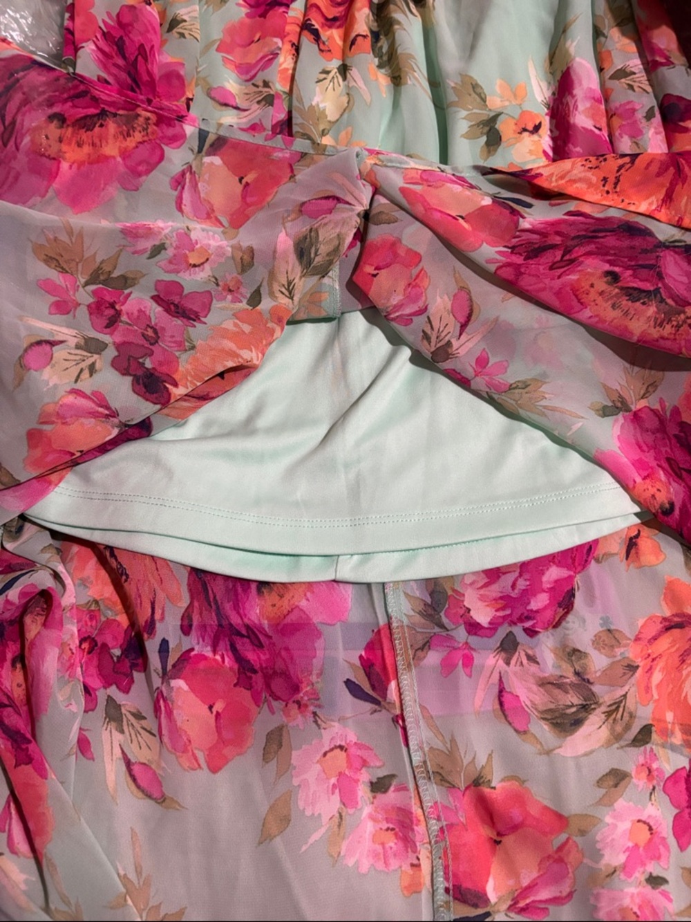 Shelby & Palmer Mint Floral Halter Maxi Dress with Pink Roses - Picture 5 of 5